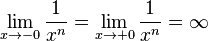 \lim_{x \to -0} \frac{1}{x^n}= \lim_{x\to +0} \frac{1}{x^n}=\infty