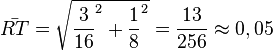 \bar {RT}=\sqrt {\frac{3}{16}^2 + \frac{1}{8}^2}=\frac{13}{256}   \approx 0,05