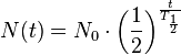 N(t) = N_0 \cdot \left ( \frac{1}{2} \right )^{\frac{t}{T_{\frac{1}{2}}}}