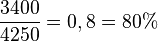 \frac{3400}{4250}=0,8=80%