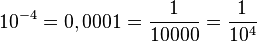 10^{-4}=0,0001 = \frac{1}{10000}=\frac{1}{10^4}