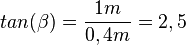 tan(\beta)=\frac{1m}{0,4m}=2,5