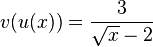 v(u(x))=\frac{3}{\sqrt x -2}