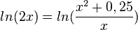 ln(2x) = ln(\frac{x^2+0,25}{x})