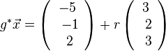 g^* \vec{x}=\left( \begin{array}{c} -5 \\\ -1 \\\ 2  \end{array}\right) + r \left( \begin{array}{c} 3 \\\ 2 \\\ 3  \end{array}\right)