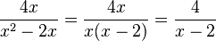 \frac{4x}{x^2-2x}=\frac{4x}{x(x-2)}=\frac{4}{x-2}