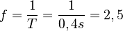 f = \frac{1}{T}=\frac{1}{0,4s} = 2,5