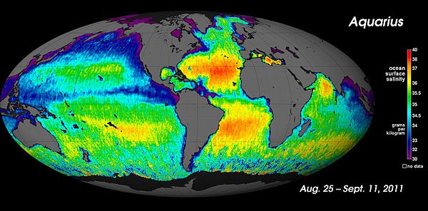 Aquarius spacecraft first global salinity map Aug-Sep 2011.jpg